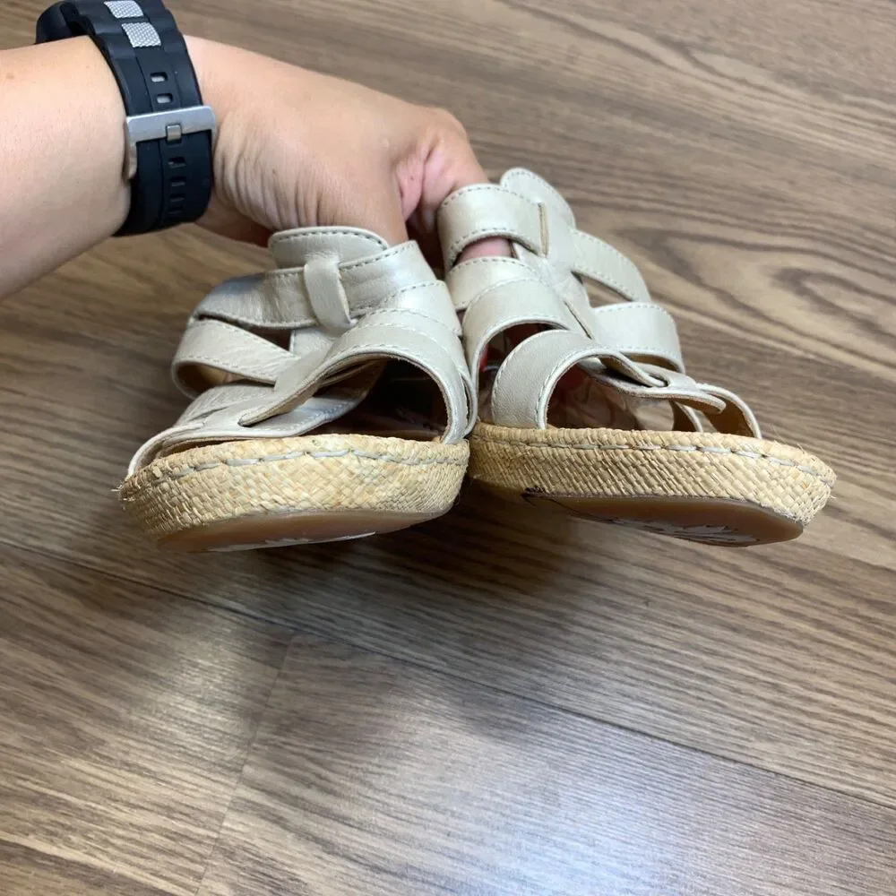 Born‎ TINKA Women's Wedge Sandals Ivory Leather Woven Platforms 11/43